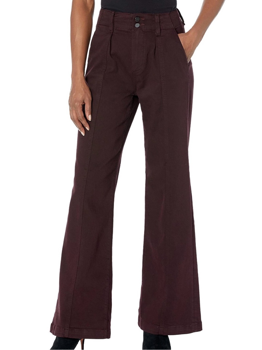 Paige Brooklyn Wide Leg High Rise Pants Black Cherry Burgundy Size 32 - Picture 3 of 10